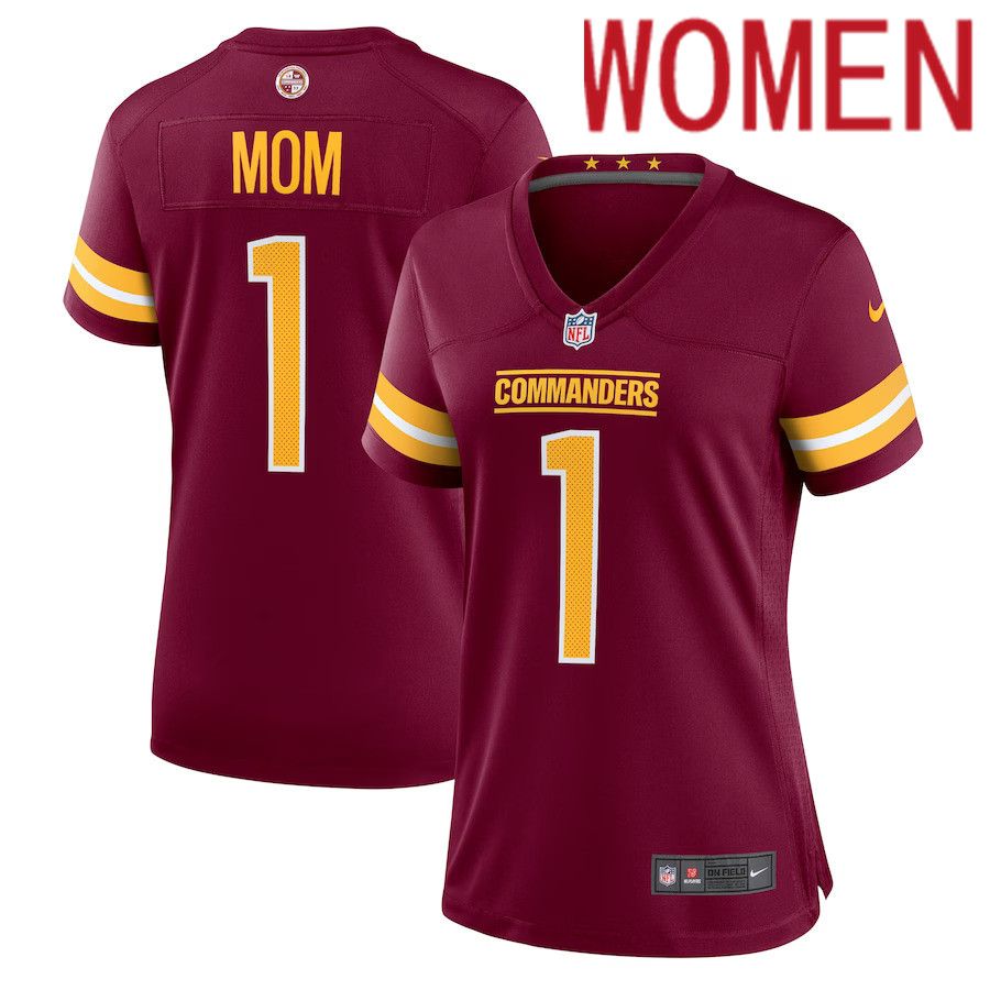 Women Washington Commanders #1 Mom Number Nike Burgundy Game NFL Jersey->customized nfl jersey->Custom Jersey